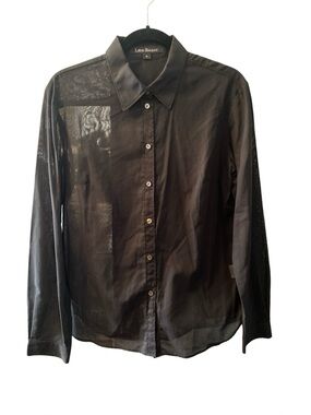 Lida Baday Sheer Black Cotton Long Sleeve Button up Shirt Size 14 NWOT